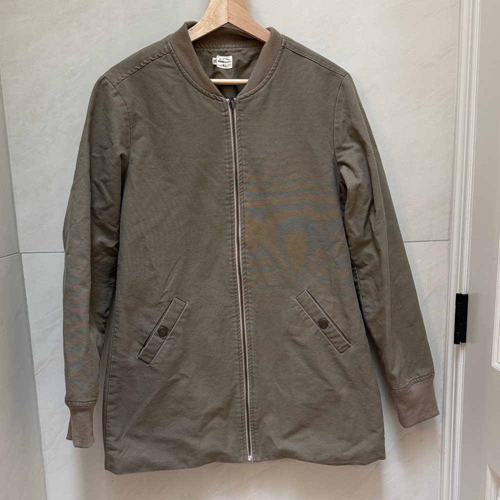 Bridge & Burn Women's Long Utility Jacket in Olive Green Taupe 100% Cotton Lined